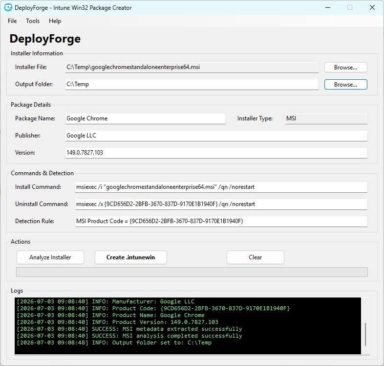 DeployForge Intune packaging tool